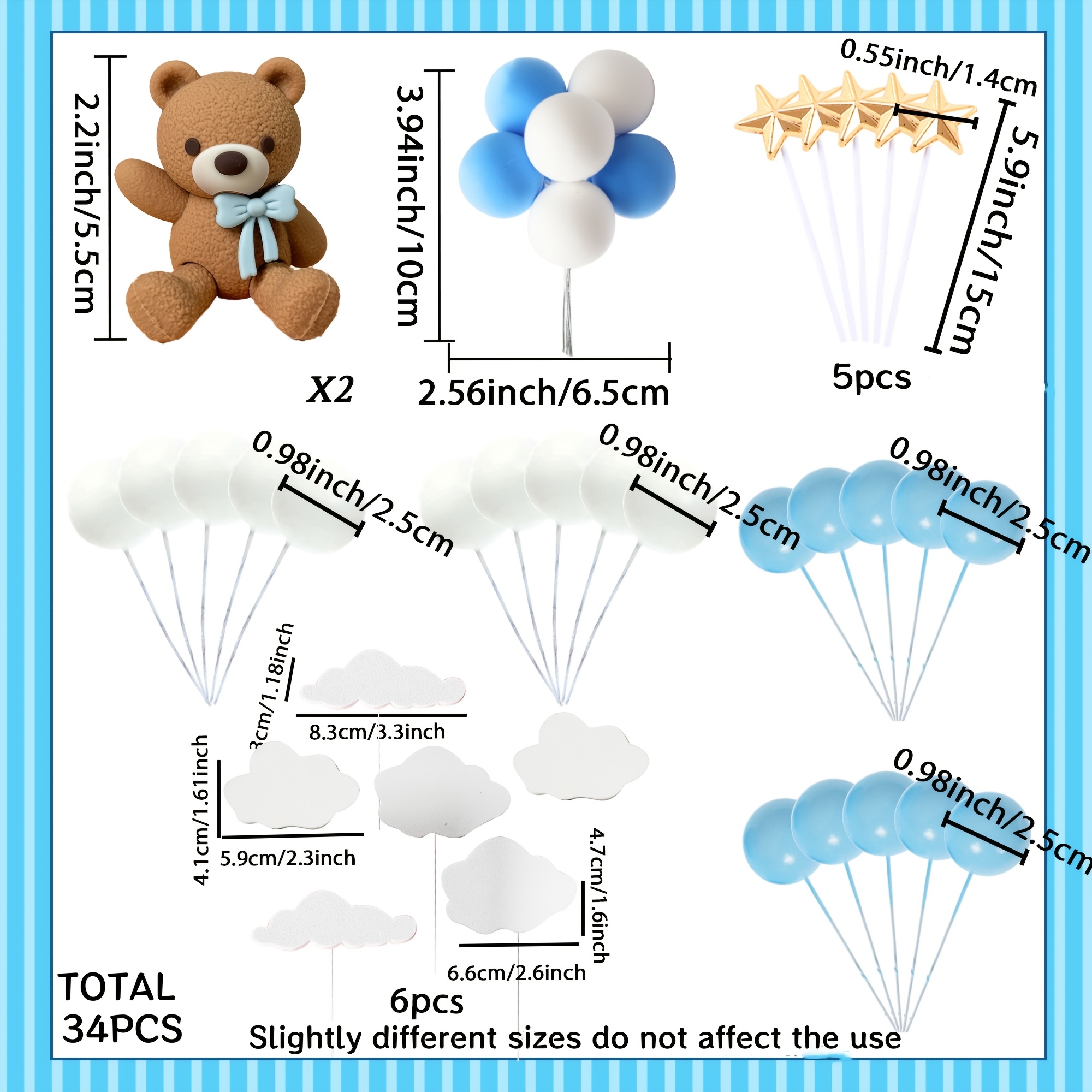 Image of Rgt 34pcs Teddy Bear Cake Decoration Stars Decoration Baby Shower Cake Decoration Teddy Bear Birthday Party Supplies Teddy Bear Birthday Decoration, Halloween, Christmas