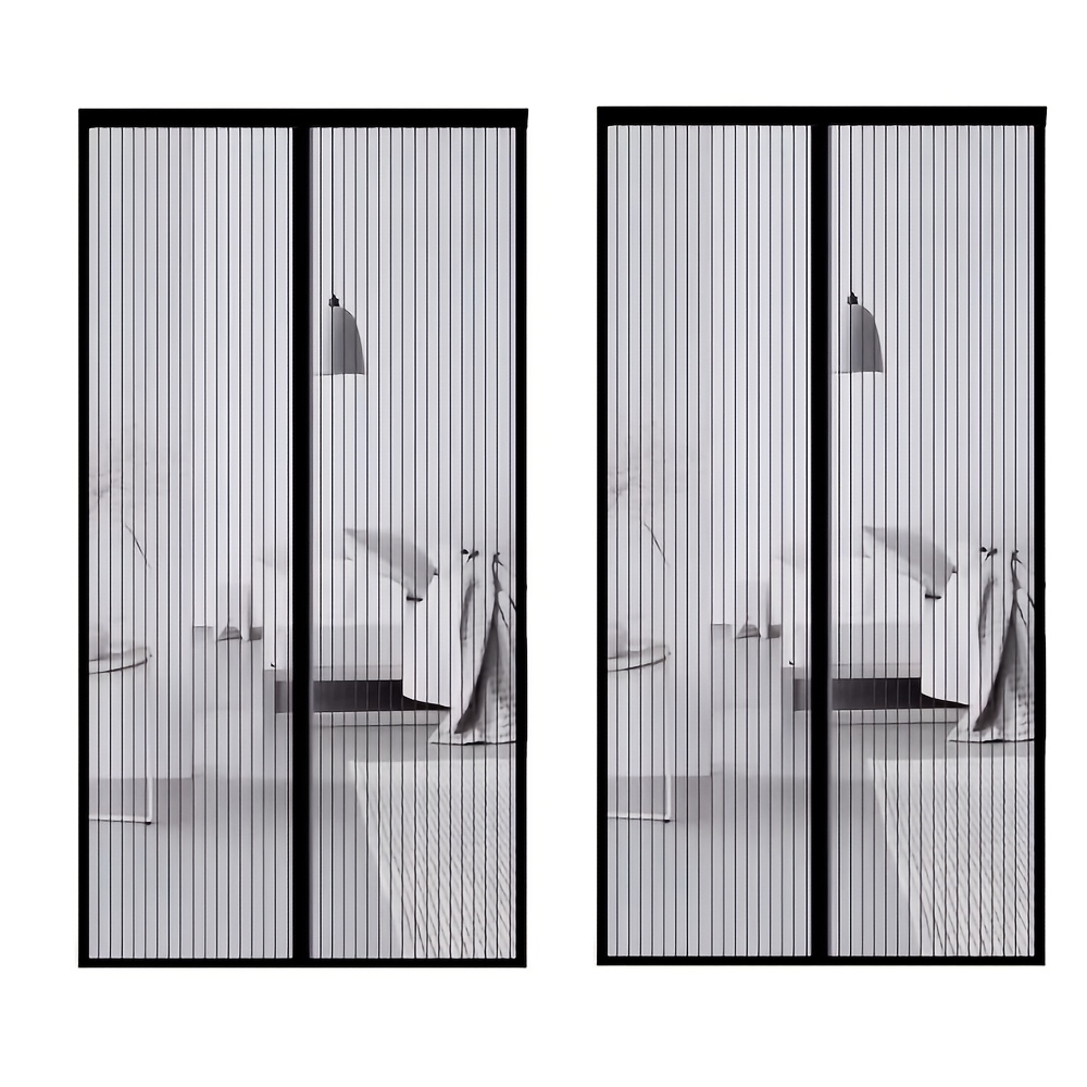 TEMU 2pcs Magnetic Fiberglass Door Curtain - Black, Upgraded Version With High Mesh, Anti-scratch Pet-resistant, Automatic Magnetic Closure, Thick