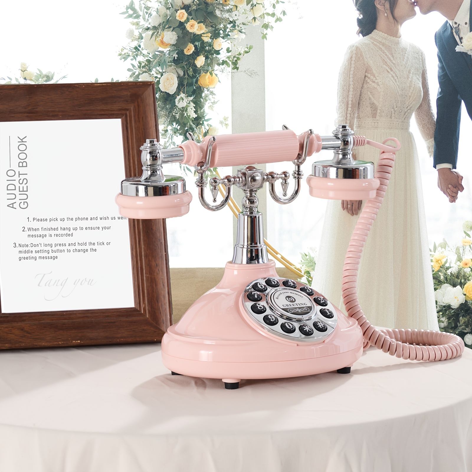Vintage Wedding Guestbook Telephone - Usb-powered Audio Message Book With Retro Design No Batteries Needed, Portable For Weddings Parties & Events - Includes Greeting Card & Envelope