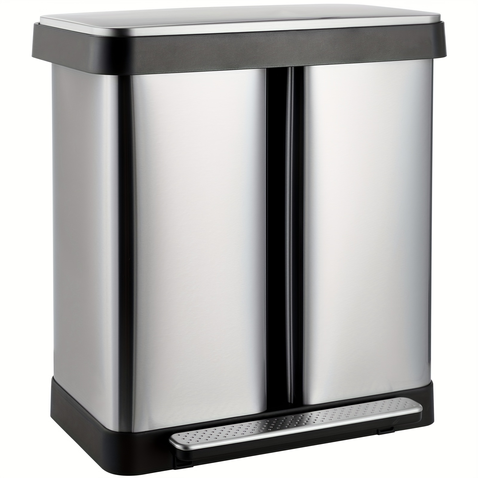 

16 Gallon Dual Trash Can, 60l (2x30l) Stainless Steel Kitchen Garbage Can, Step-on Classified Recycle Garbage Bin With Removable Inner Buckets