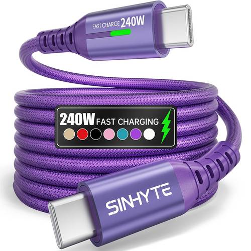 240w super fast charging usb c to c durable braided cable built in charging indicator for iphone for samsung all type c smartphones tablets and laptops sinhyte
