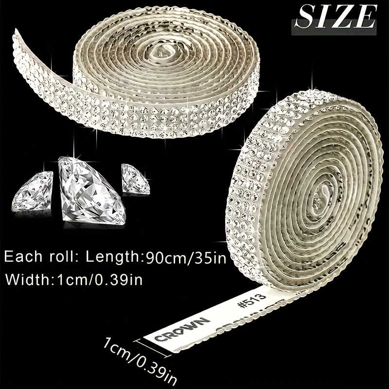 

1/3 Rolls, Self Adhesive Rhinestone Crystal Glitter Packaging Strip Roll Glitter Jewelry Sticker Tape For Diy Crafts Car Phone Dresser Shoes Charm Holiday Decor