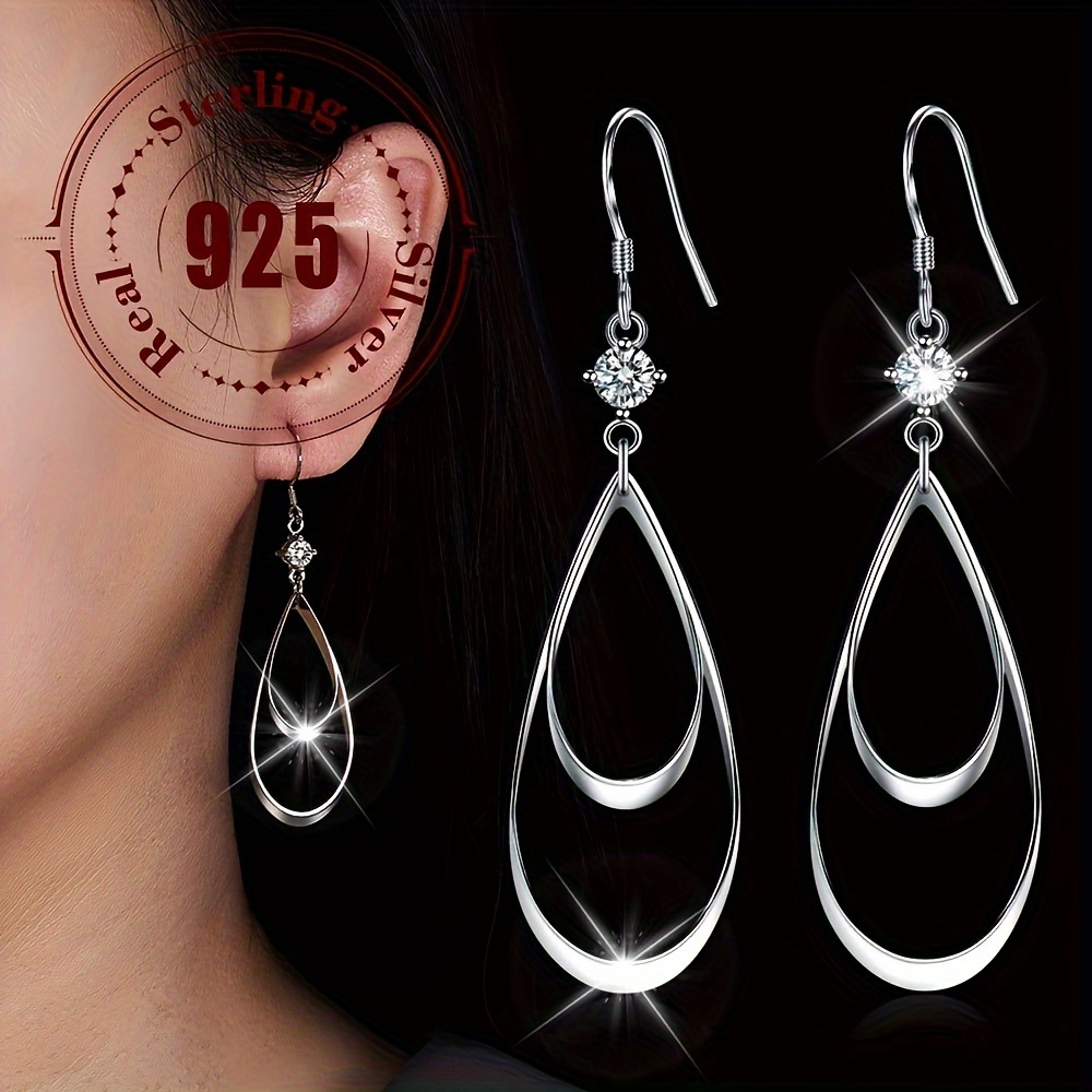 

2pcs 925 Sterling Silver Hollow Teardrop Dangle Earrings, Fashion Earrings, Elegant & , 3.5g, For Daily & Party Wear, Women' & Elegant Jewelry Accessories