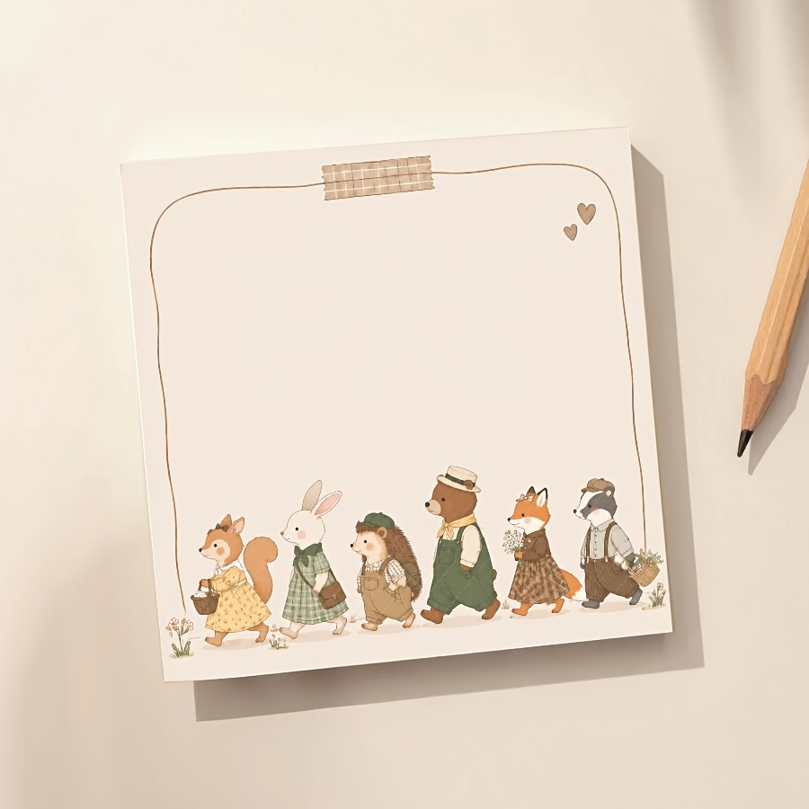TEMU かわいい森の動物メモ帳、カワイイリス、うさぎ、ハリネズミ、クマ、キツネ＆の歩くデザイン、ヴィンテージ コテージコア 筆記用紙、やることリスト、、日記、手紙、学校、オフィス＆家庭用
