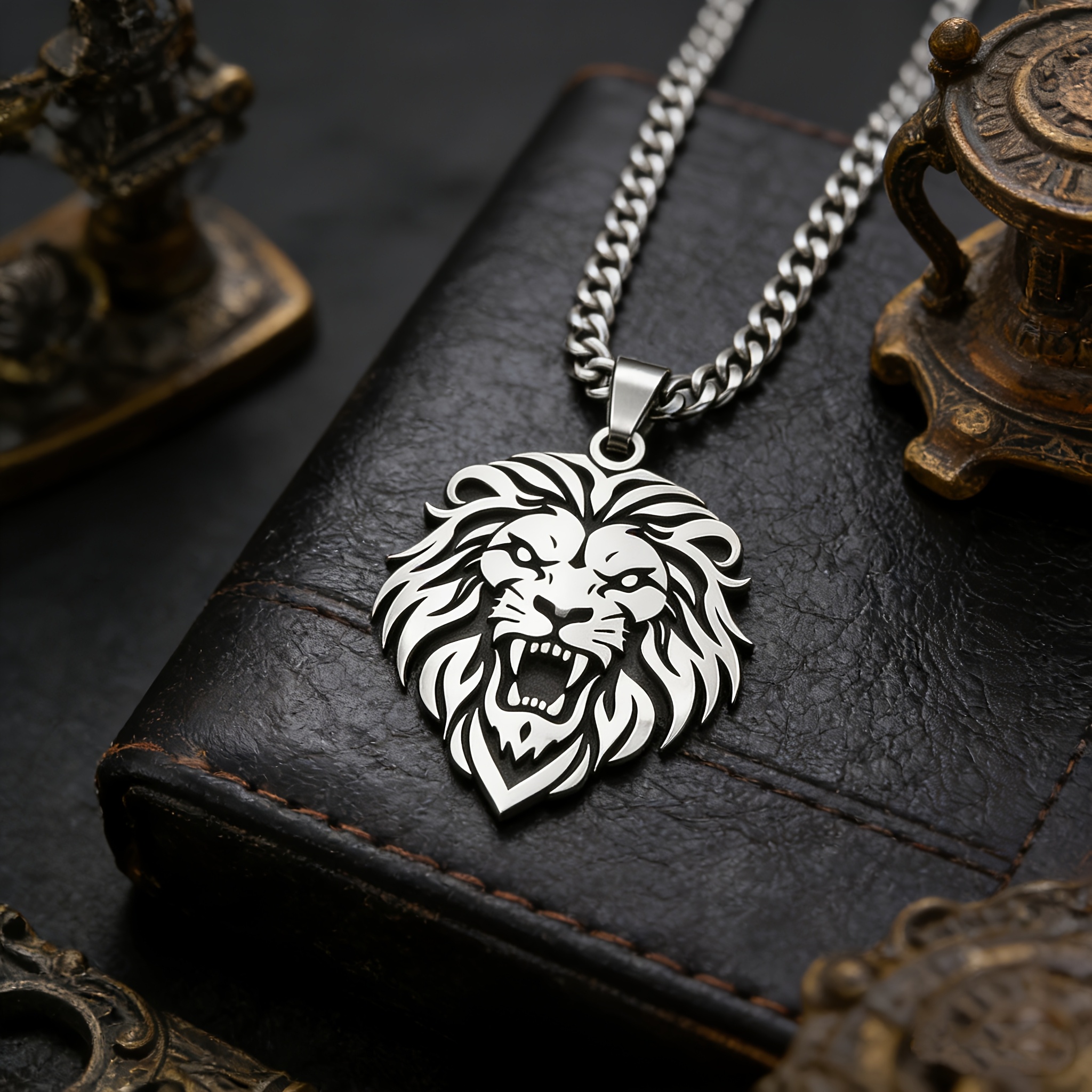 TEMU Men's Pendant Necklace, 316l Stainless Steel Polished Charm, Punk Streetwear Jewelry