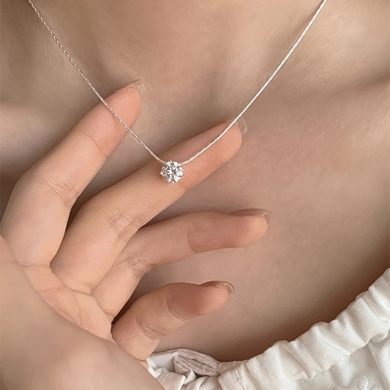 TEMU 1pc Women's Fashion Pendant Necklace, Steel Synthetic Zirconia Material, White Golden Women's Fashion Accessory, Unisex Gift For Mom, Best