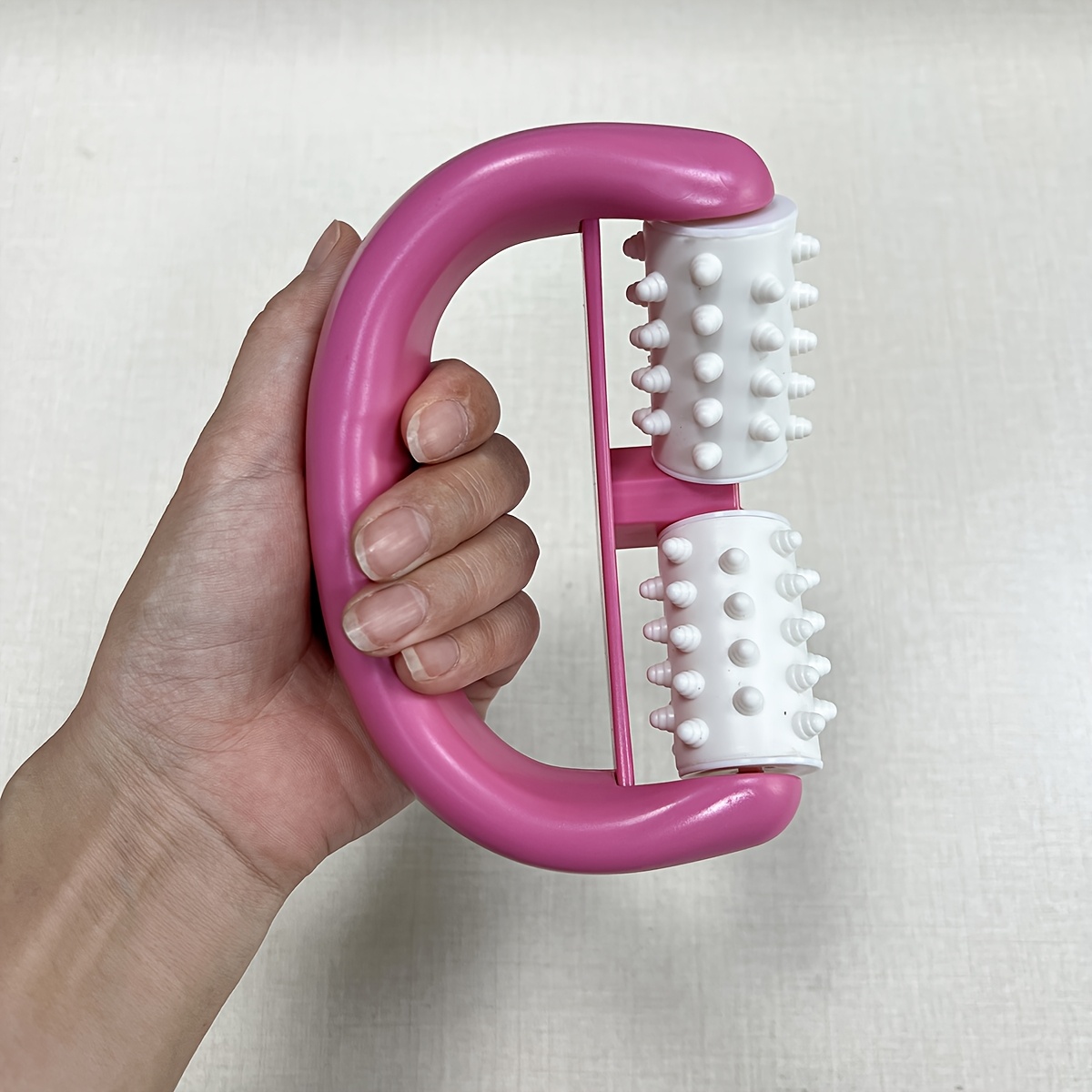 1pc Mini Massager With Dual Roller Design& Ergonomic Handle- Pink Plastic Body For Foot, Leg, Thigh, Hip, Back& Chest, Muscle Tension& - Home Use Fitness& Wellness Tool, Massage Supplies