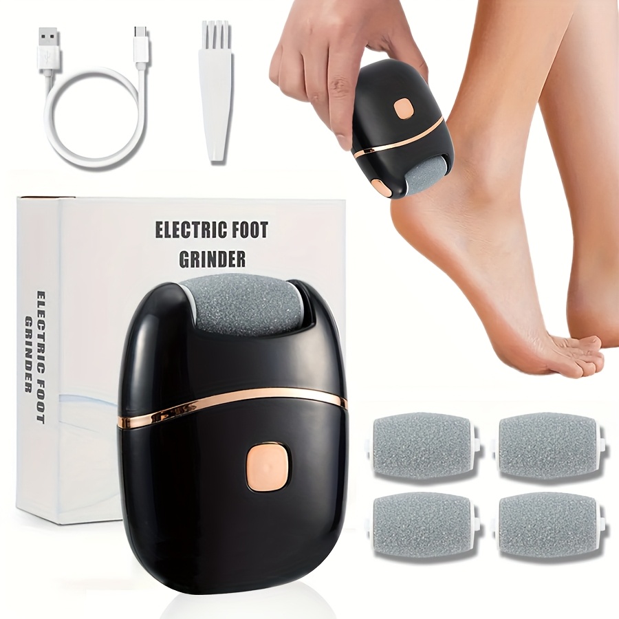 Image of Electric Foot Remover With 4pcs Replacement Heads, Electric , Usb Rechargeable Electric Foot File, Thick Skin Polishing, Professional Pedi Tool For Cracked And Hardened Feet, 500mah Lithium Battery