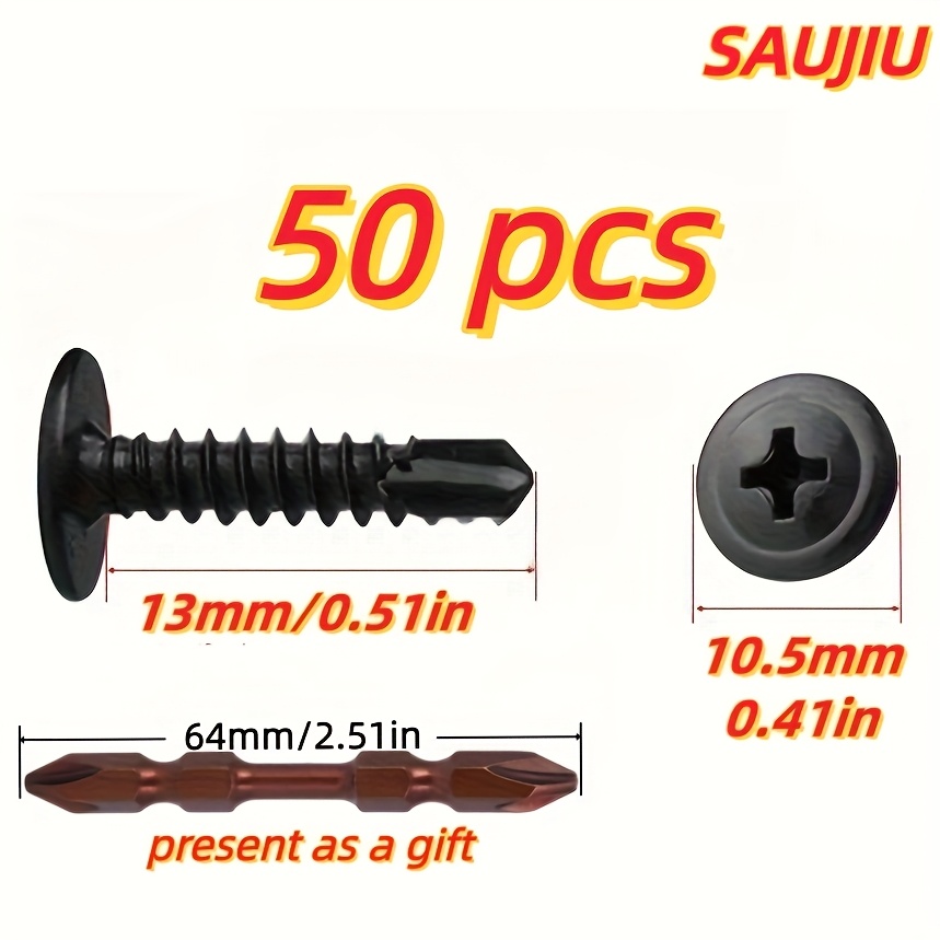 TEMU 50/150pcs Black Self-drilling Set—no Drilling Required! Stainless Steel Phillips Head Fasteners (410) For, Metal, Furniture, And Repair
