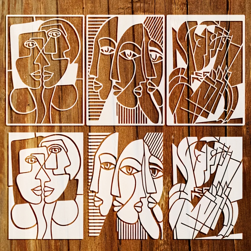 Image of Set Of 3 Abstract Face Stencils - 8.3x11.7 Inches A4 Reusable Painting Templates, Ideal For Home Decor, Canvas And Fabric Wall For Art - Durable Stencils - A Perfect Gift For Artists And