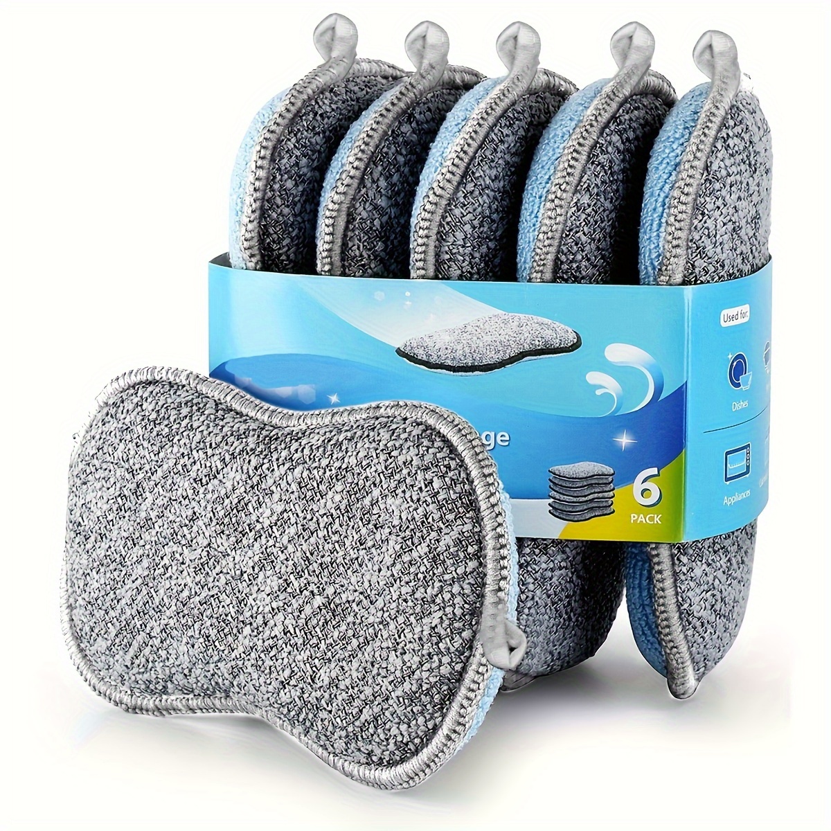 

6pcs Multi-purpose Sponges Kitchen By - Non-scratch Microfiber Sponges For Cleaning, Along With Heavy Duty Scrubbing Power - Reusable Dish Sponge For Dishes, Pots And Pans