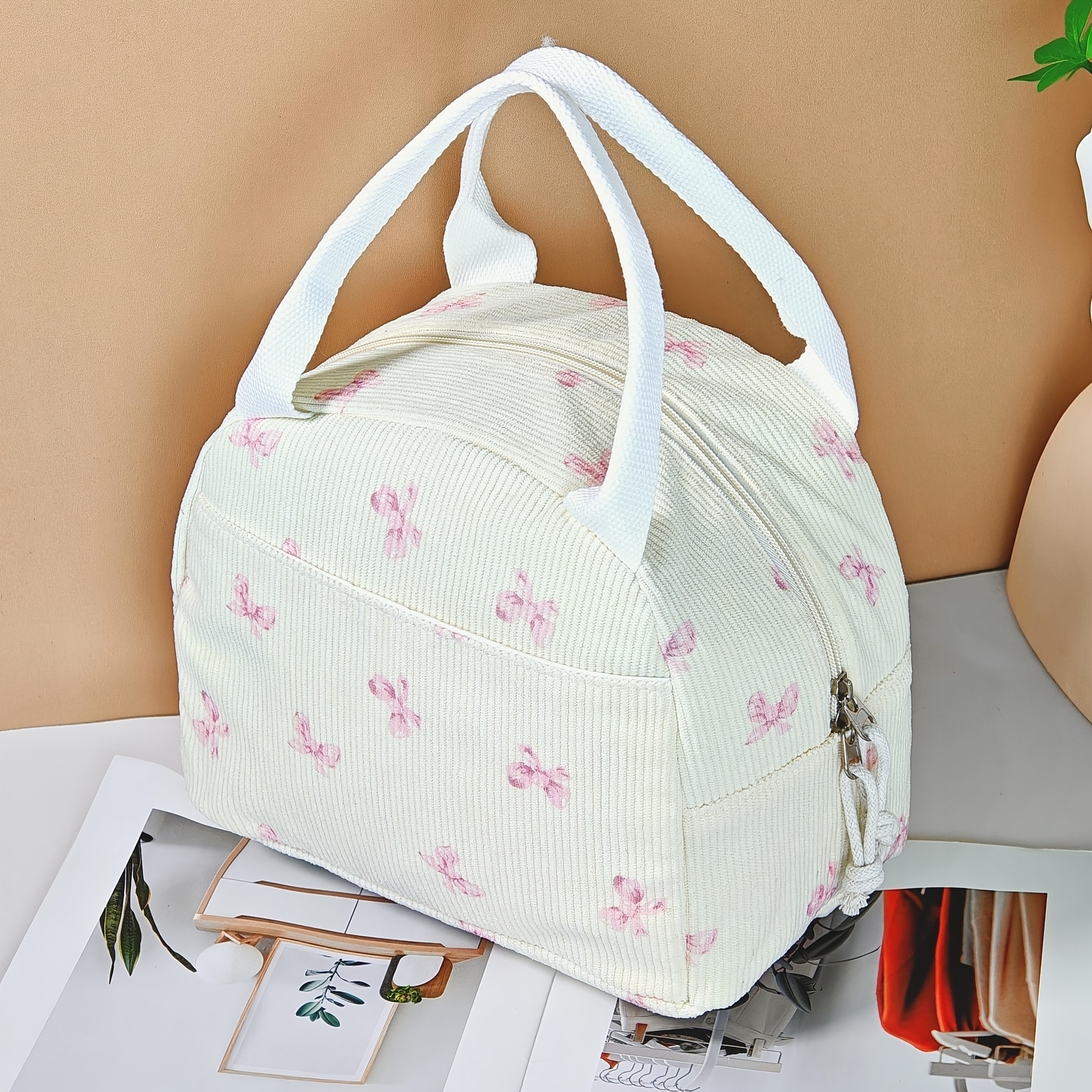 Cord-Lunchtasche Für Damen & Mädchen – Wiederverwendbar, Isoliert, Mit Vordertasche (rosa Mit Schmetterling)