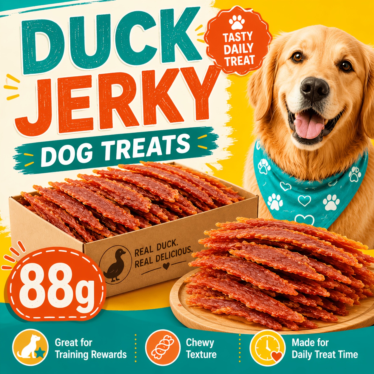 TEMU Duck Jerky Dog Treats - Air Dried Duck Breast Snacks With High Protein, Texture & Flavor, Training Rewards And Daily Outdoor Treats For Small
