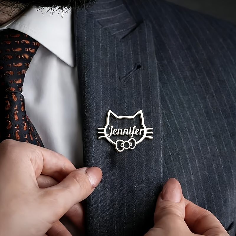 TEMU [customized] Customized Cat Ear Name Brooch, Customized 304 Stainless Steel Jewelry Brooch, Personalized Fashion Cute Ladies Brooch, Holiday
