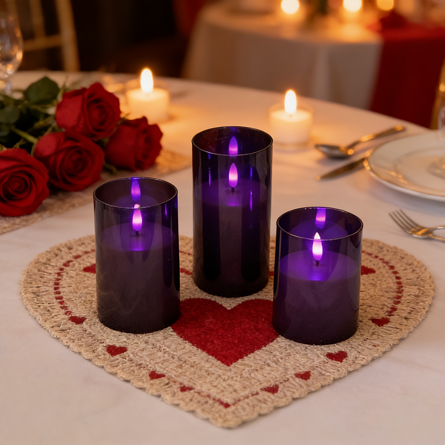 Purple LED Candle Lamp Set with Remote Control