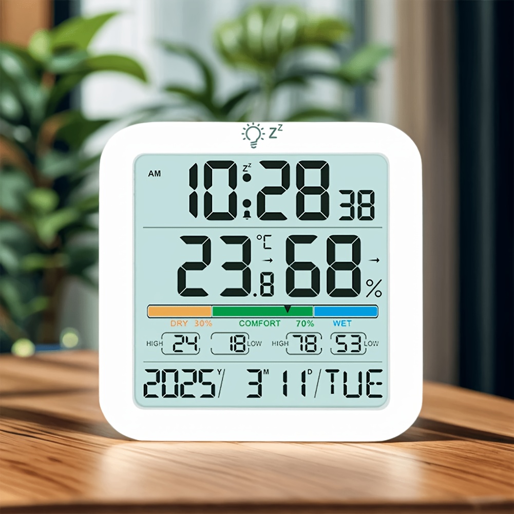 TEMU Hotu 1pc Lcd Digital Magnetic Clock Featuring Backlight, Home Weather Monitoring Station, Temperature And Humidity Meter For Gauging Humidity