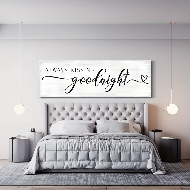 

1pc Good Night Canvas Print For Master Bedroom, Large Size Wall Art With Kiss Me Sign, Perfect Over Bed Wall Decor, No Frame