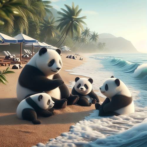 item picture 1pc panda family beach vacation diy painting kit diamond painting diamond painting kit accessories diamond kit picture for wall decor gift handmade art gift decoration unframed canvas wall art