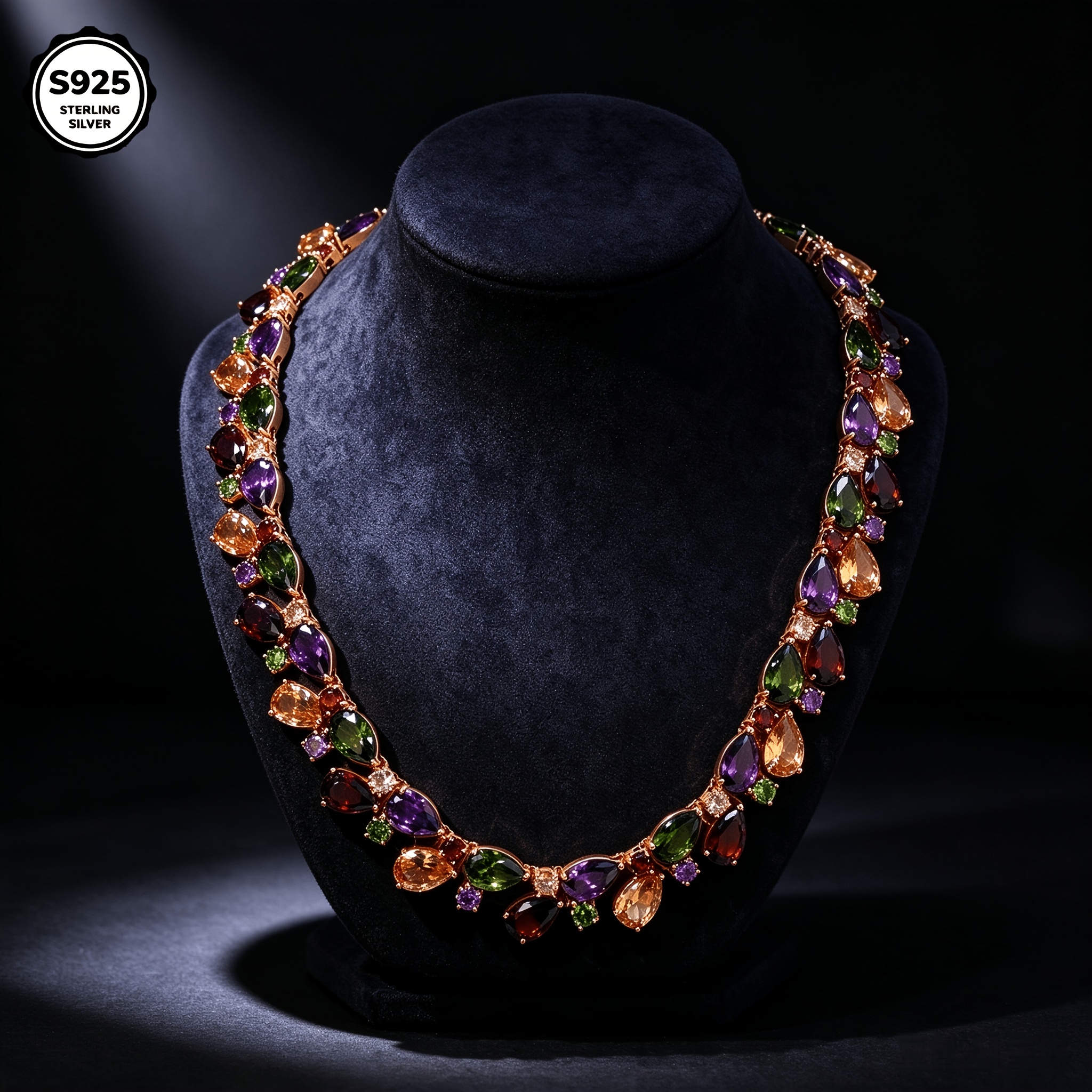 Image of 925 Golden Multicolor Teardrop Zirconia Statement Necklace For Women, Sparkling Pear Choker, Gift For Valentine's Day Mother's Day Birthday Carnival Thanksgiving Christmas, With Exquisite Gift Box