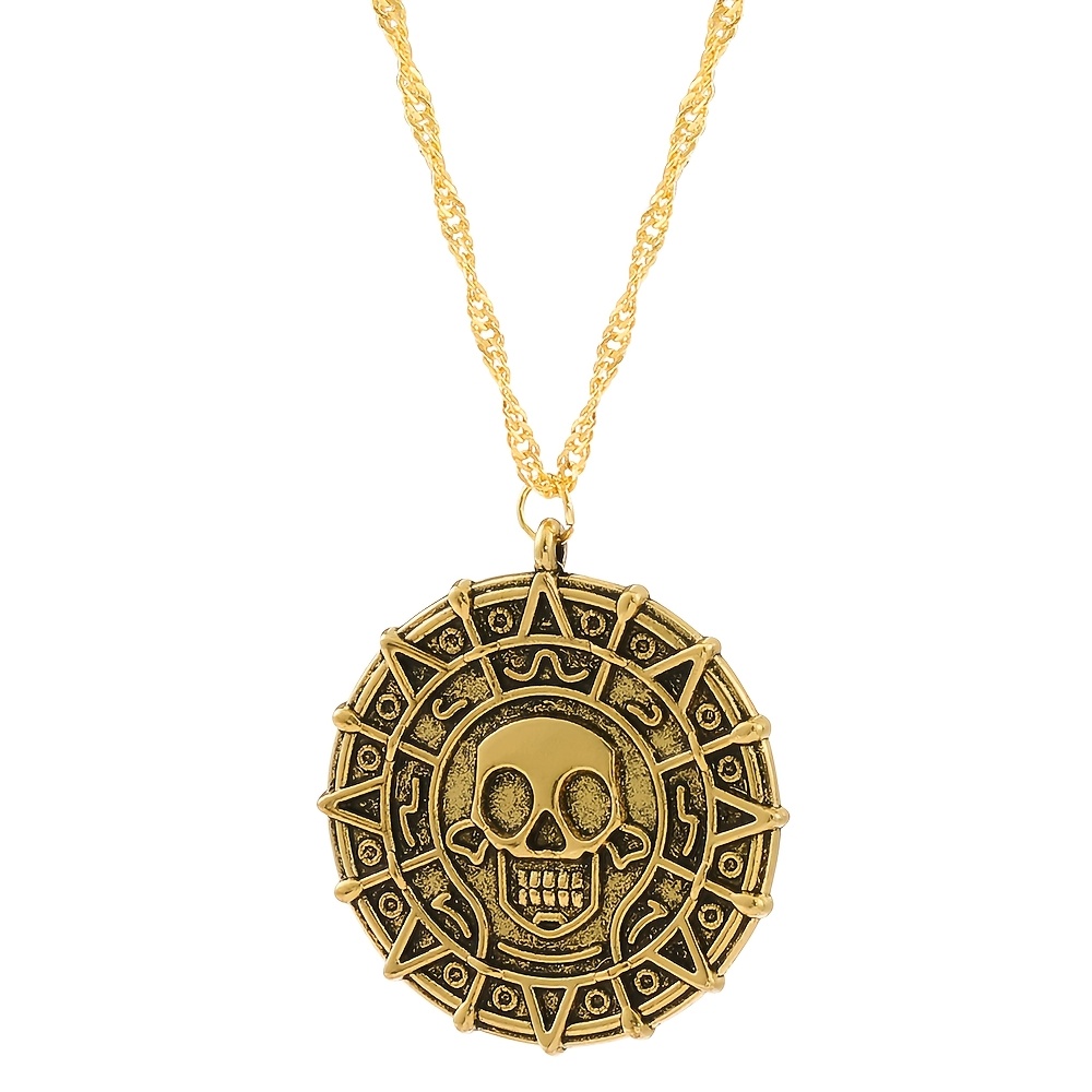 TEMU 1pc Colgante de Moneda Dorada Calavera Adorno Retro para Coche