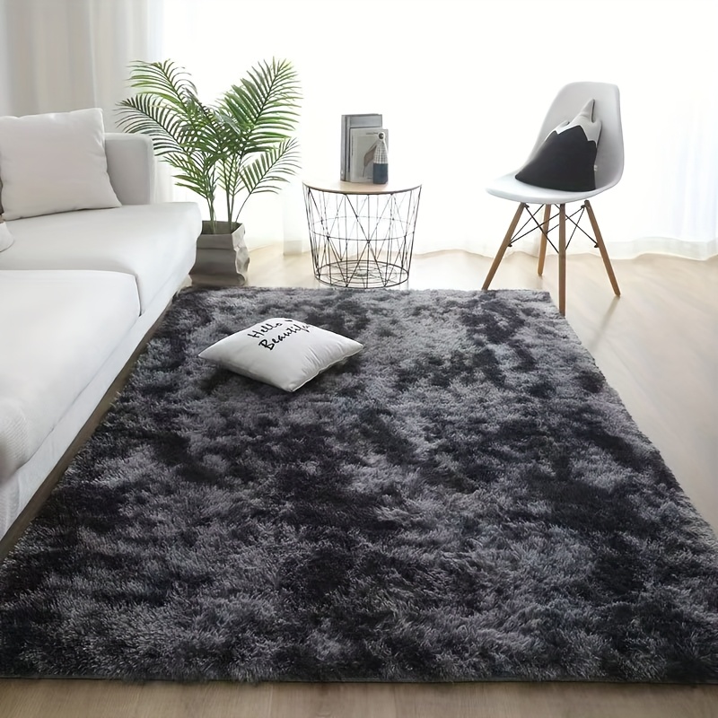 TEMU A Mixed Color Tie-dye Fluffy Polyester Rug, In Tie-dye Camel And Tie-dye Dark Gray.