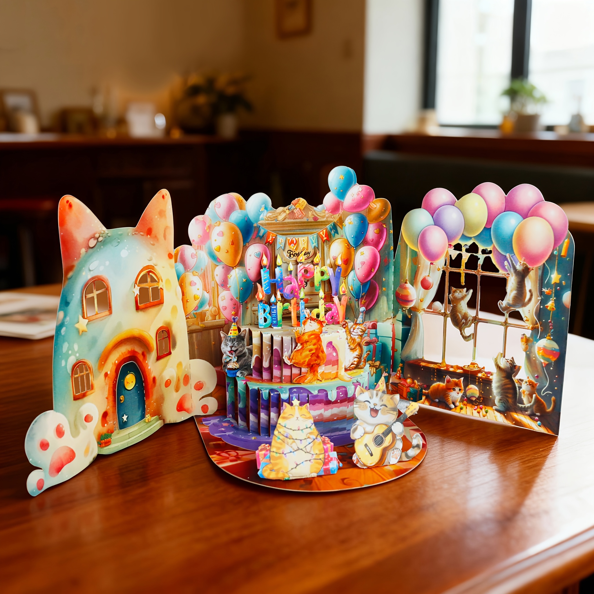 Image of 1pc Happy Birthday Greeting Card, Cat Lover Birthday Card, Party Supply, Home Decoration