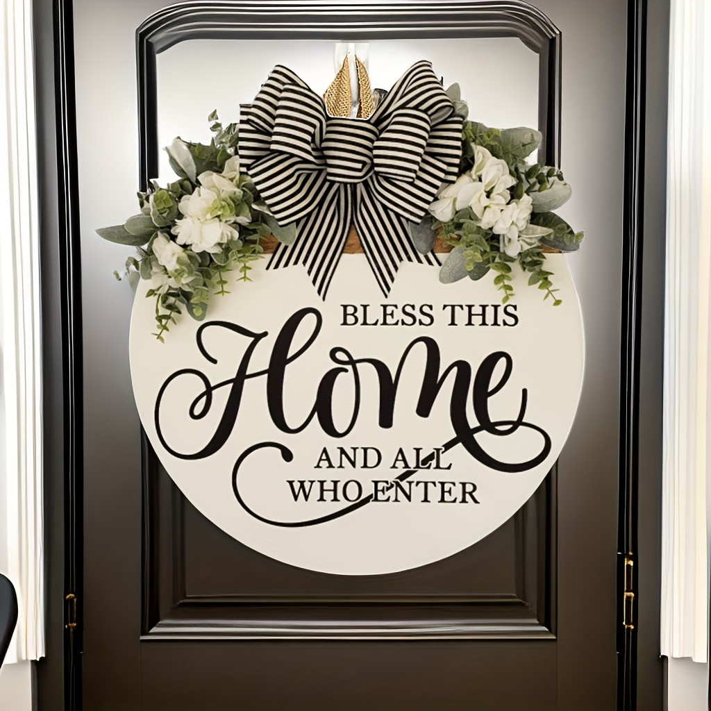 TEMU 1pc, This Family With A Door Hanger | Front Door Decorated Round Floral Wreath Door Hanger Front Door Floral Wreath Welcome Floral Wreath Hanger Door Floral Wreath