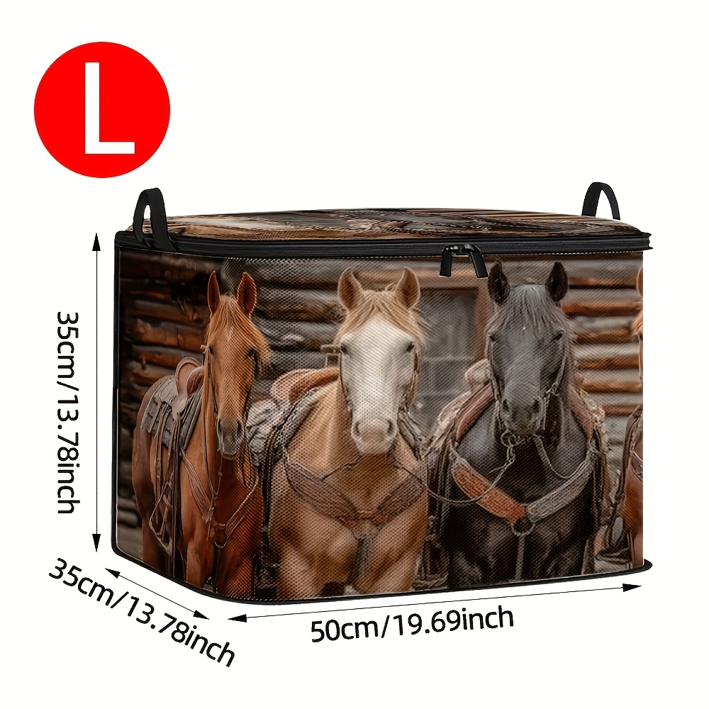 1pc Horses Print Storage Box, Large Capacity Foldable Storage Bag Suitable For Blankets Quilt And Clothes Strong Zipper Perfect Homegift For Festivals
