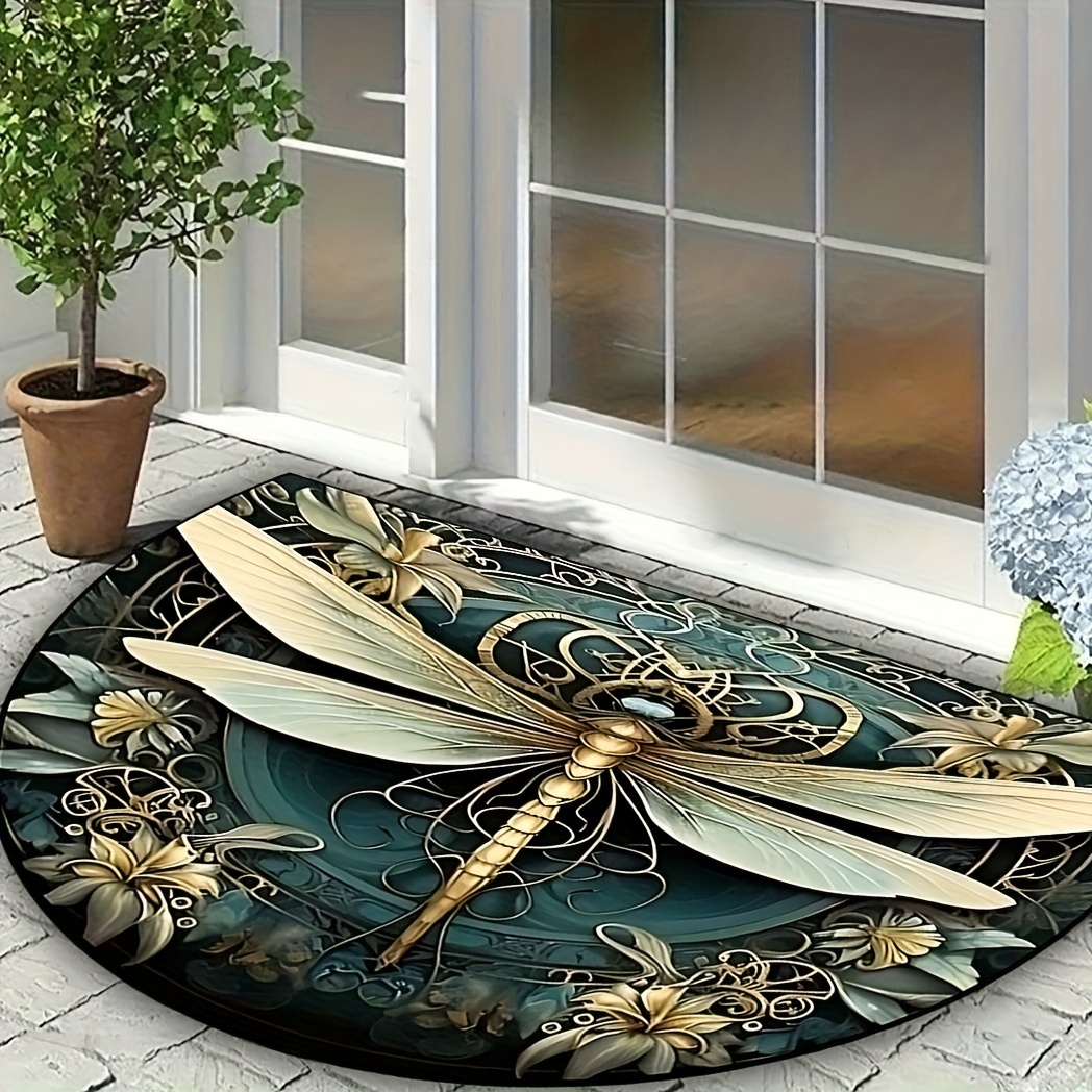 

Vintage Bohemian Dragonfly - Non-slip, Hand Washable, Semi- Doormat With Rubber Backing For Entryway, Living Room, Bedroom - Machine Made Polyester Decor Rug