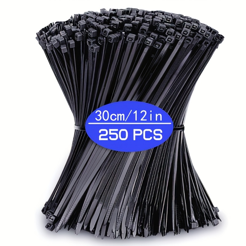 E-shop Hochleistungs-Kabelbinder - 250er-Pack, 12 Zoll, 50,0 lb Zugfestigkeit, UV-beständige Nylon-Kabelbinder, geeignet für Innen- Außenbereich, keine
