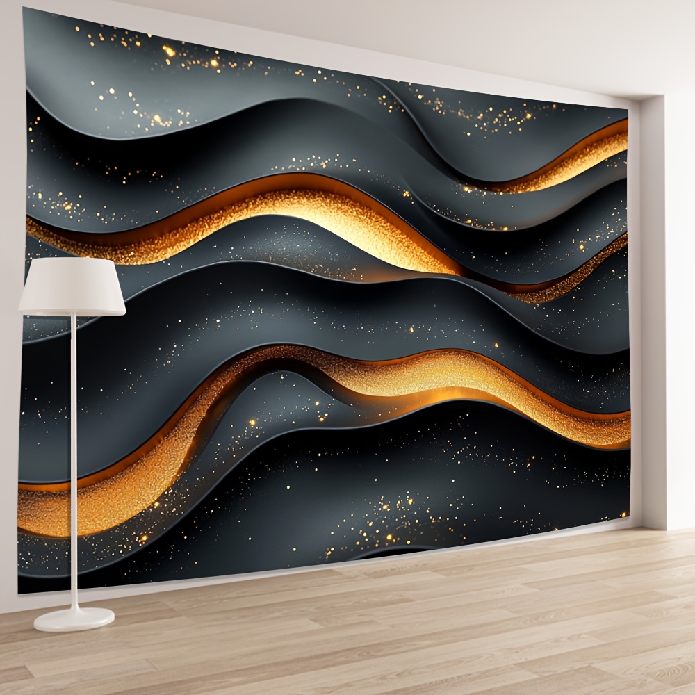 [Lightweight Design] Luxurious Polyester Backdrop | Black with Golden Accents | Versatile Decor for Indoor & Outdoor Events | Multi-Size Options | Elegant Wave Patterns | No Power Needed, Outside Decor