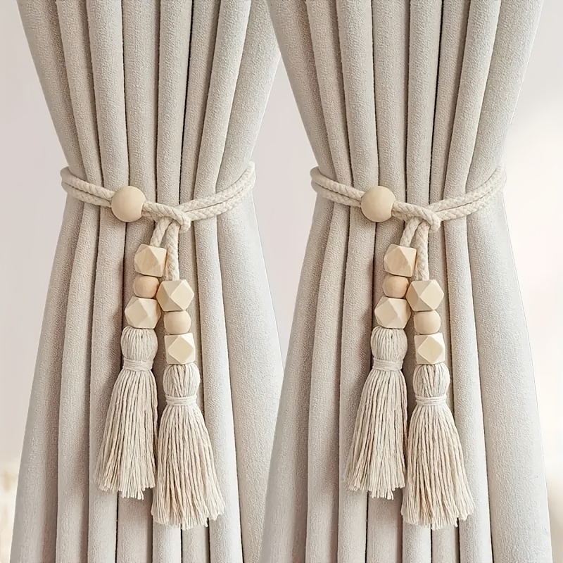 

Chic Wooden Bead Curtain Tieback With Tassels - Living Room, Bedroom, Kitchen Home Decor