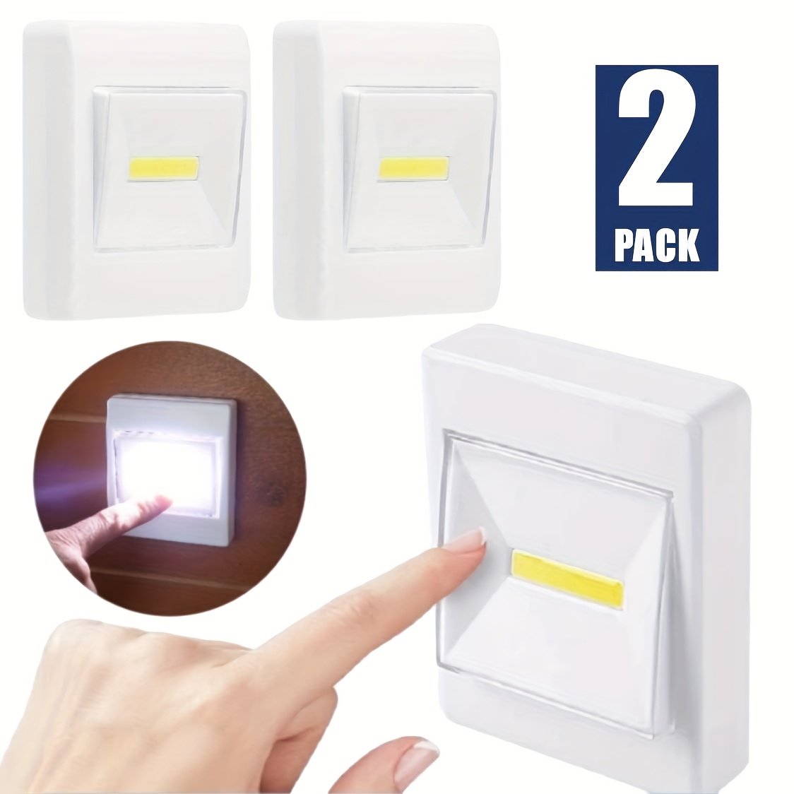 TEMU 2-pack Cordless Led Night Lights - Battery Powered Under Cabinet Lighting For Kitchen, Pantry & Tool Cabinets, Wall-mounted Switch Lights With