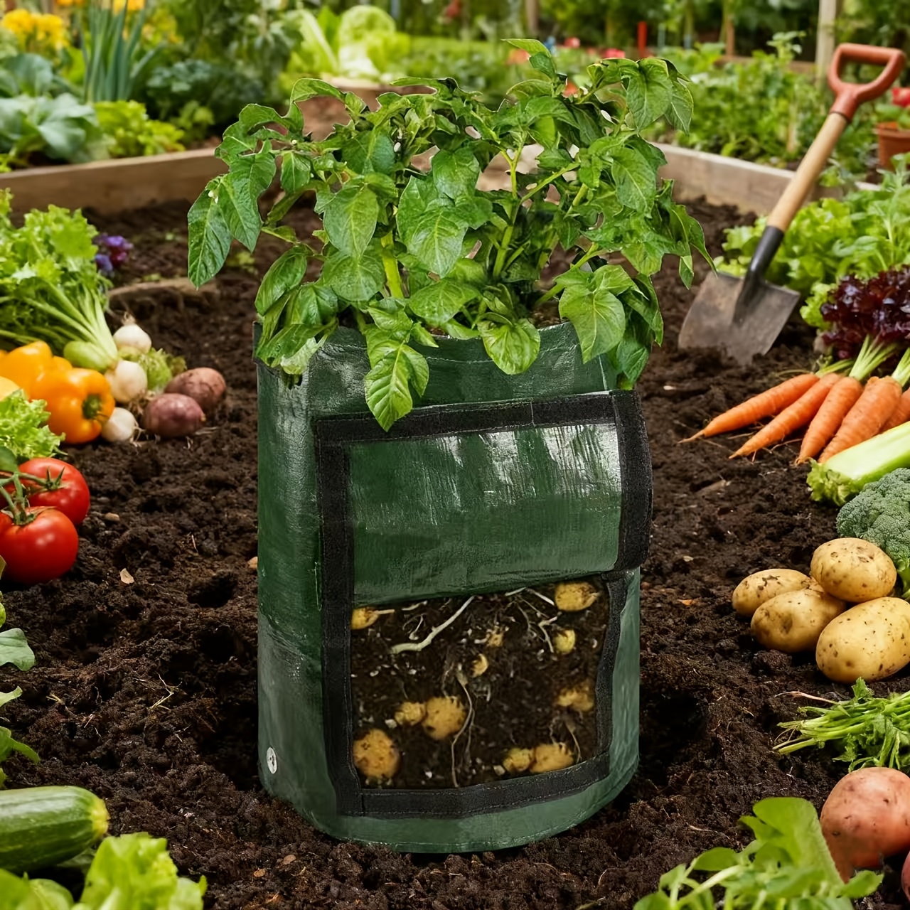 1pc Potato Grow Bag, 10/7 Gallon, with Drainage Holes, Viewing Window, Dual Handles, Suitable for Onions, Carrots, Tomatoes, Potatoes, Vegetable Grow Bag, Portable Garden Container, Lightweight Planting Bag, Bottom Holes Prevent Waterlogging, Ideal