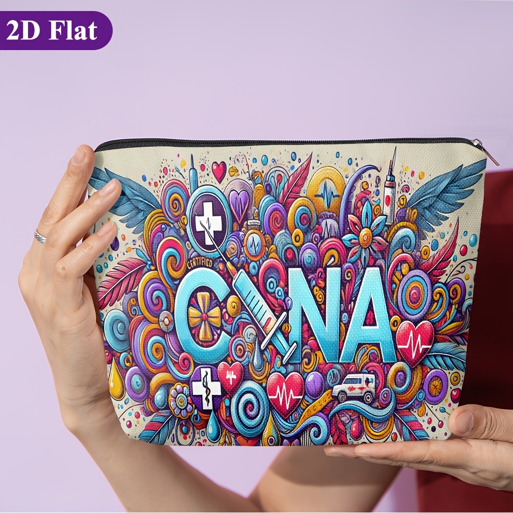 TEMU 1pc, Nurse Art Lettering, Cosmetic Pouch, Unisex Travel Organizer Bag, Lightweight Foldable Travel Bag, Handbag - Toiletry Bag - Pen Bag - Gift
