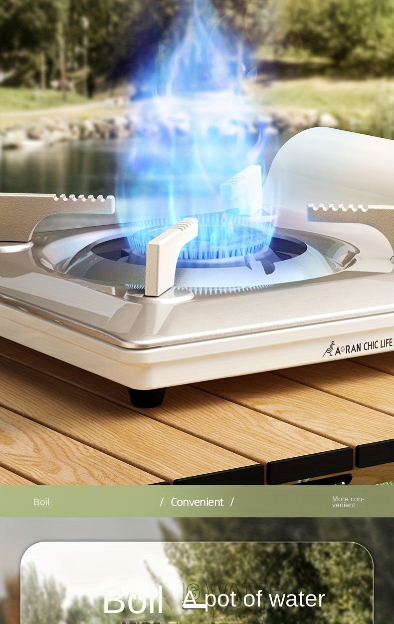 [Travel Essential] Ultra-Thin White Portable Carb Stove with Safety Lock & Piezoelectric Ignition, 3500W High-Power Butane Burner for Camping, Hiking, and Outdoor Cooking, Includes Smart Safety Gas Cut-Off Feature, Camping Stove