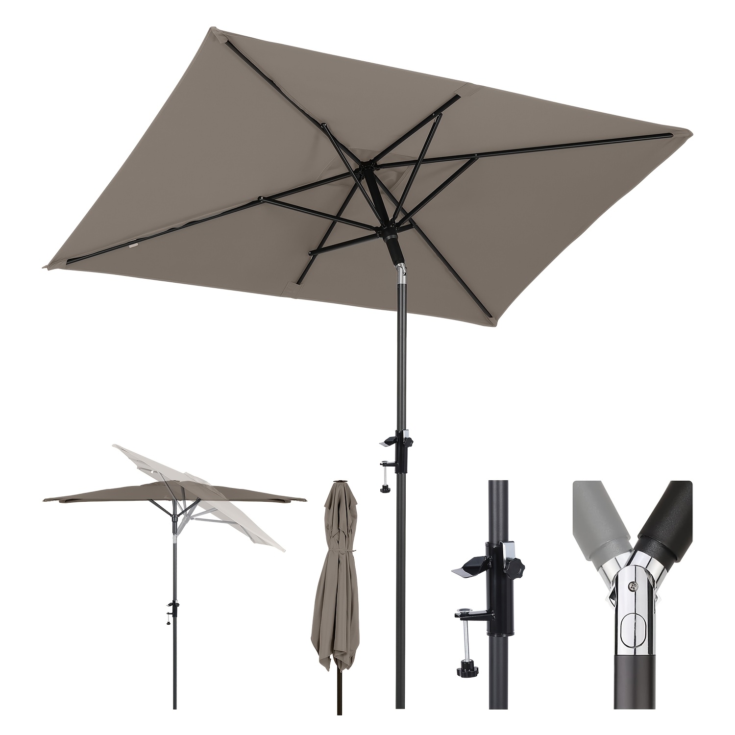 200 X 125 Cm Parasol Balcony Parasol Rectangular With Holder Parasol Holder For Balcony, Patio And Garden, , Upf 50+