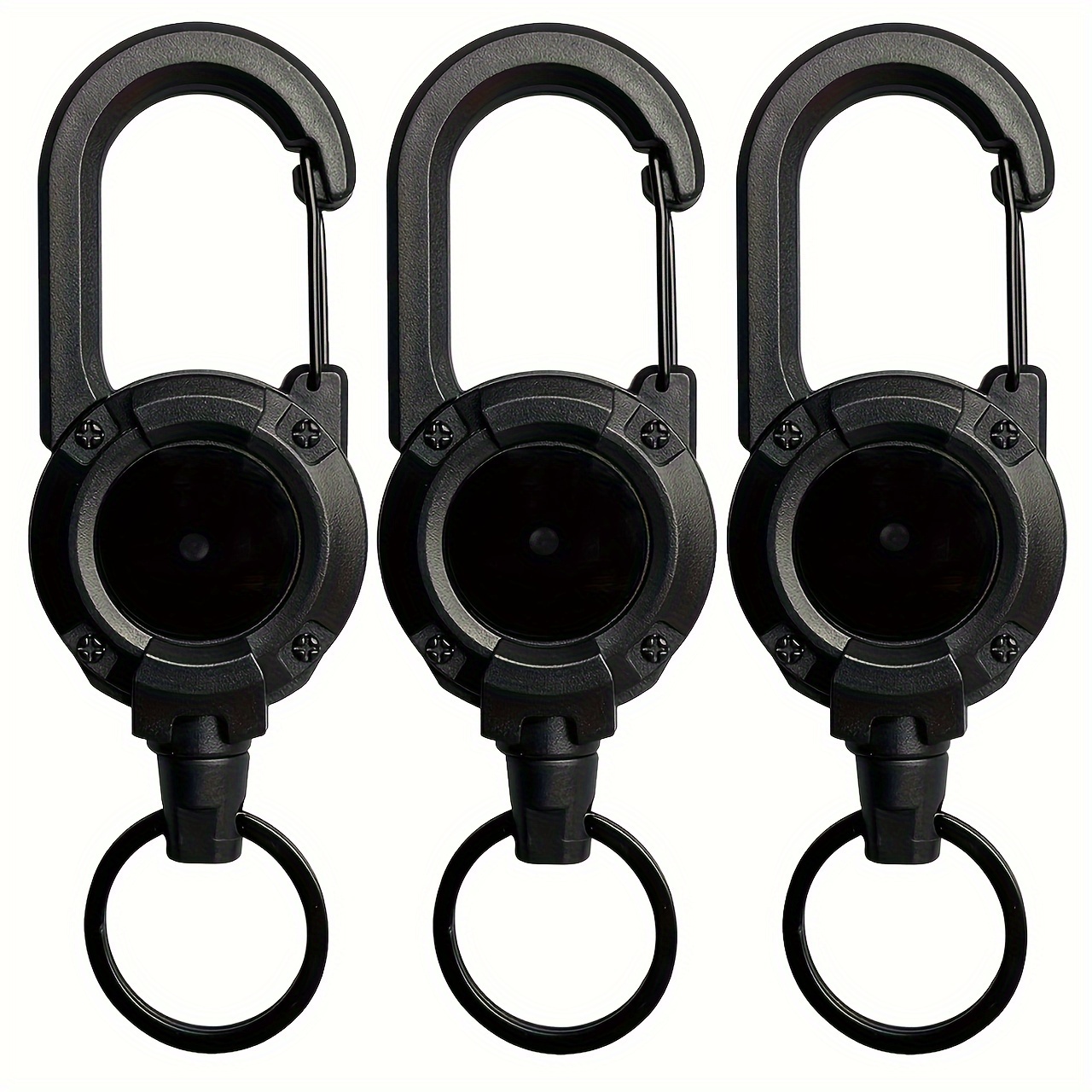 

3pcs Retractable Steel Cable Keychain - Black, Abs Material With Easy Pulling, Quick Release For Outdoor Accessory