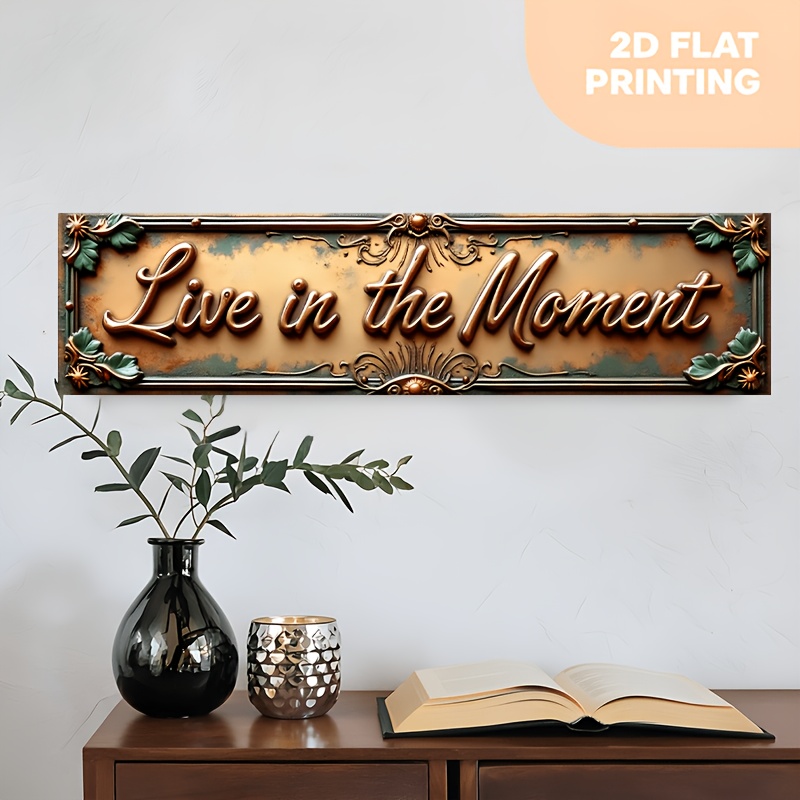 TEMU 2d Flat, Large Vintage "live " Metal Wall Sign - 15.7"x3.9" (40x10cm) Rustic Aluminum Plaque With Mindfulness Message, Farmhouse Decor For,