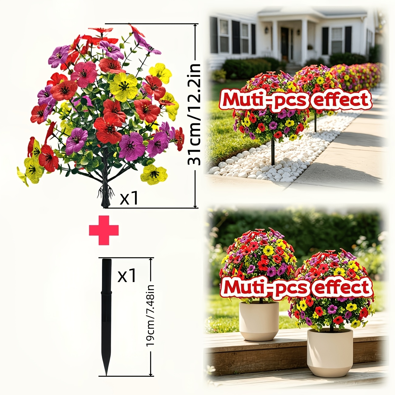 TEMU 1 Set (2pcs Set = 1pc Ground Plug Flower And 1pc Ground Nail) Large Realistic Artificial Straight-plug Plant Flowers, With Ground Plug,