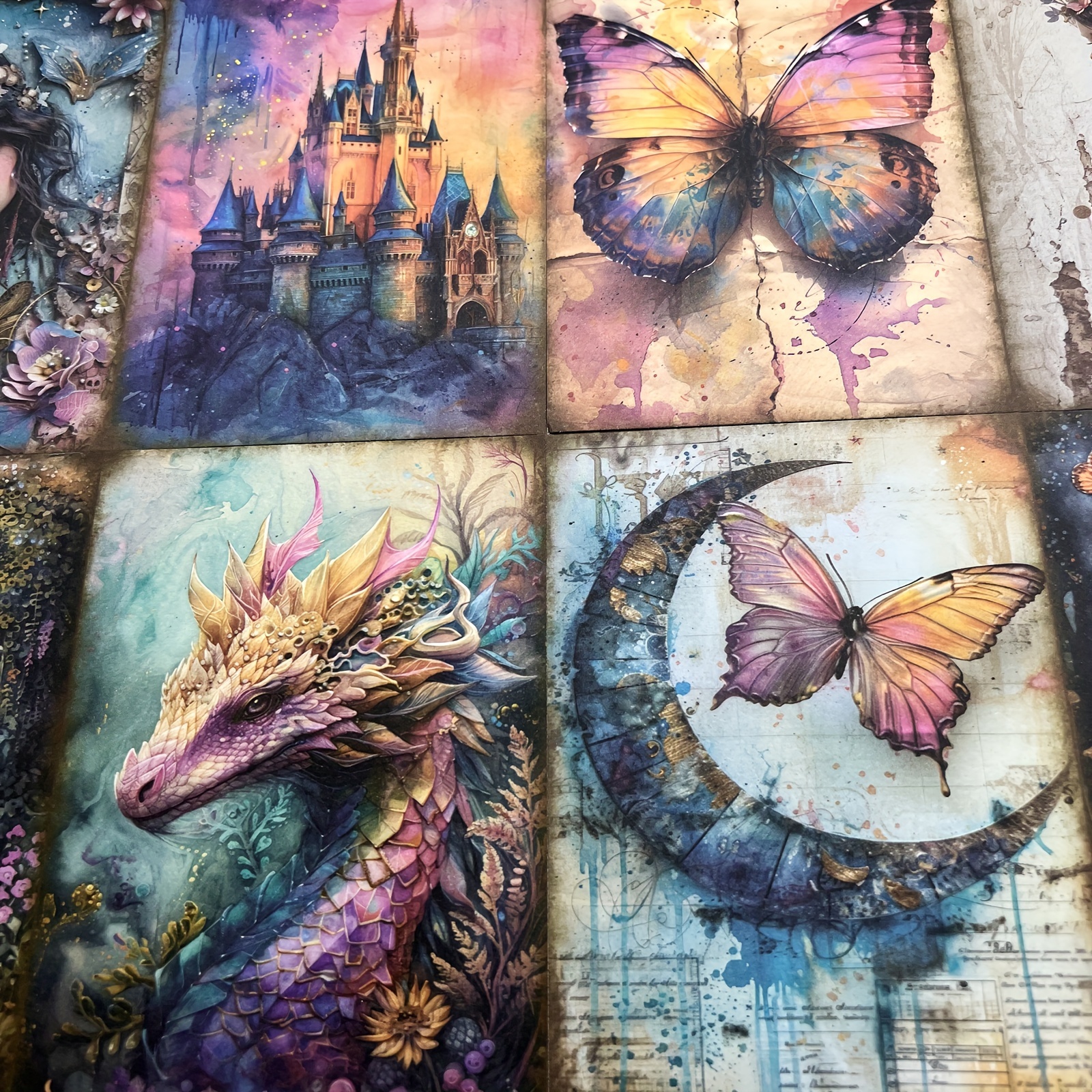 

Vigus 10-pack Fantasy Watercolor Paper - Recyclable, Fairytale Illustrations For Journaling, Scrapbooking, And Crafting, A5 Handcrafted Art Sheets With Magical Castles, Dragons, And Butterflies