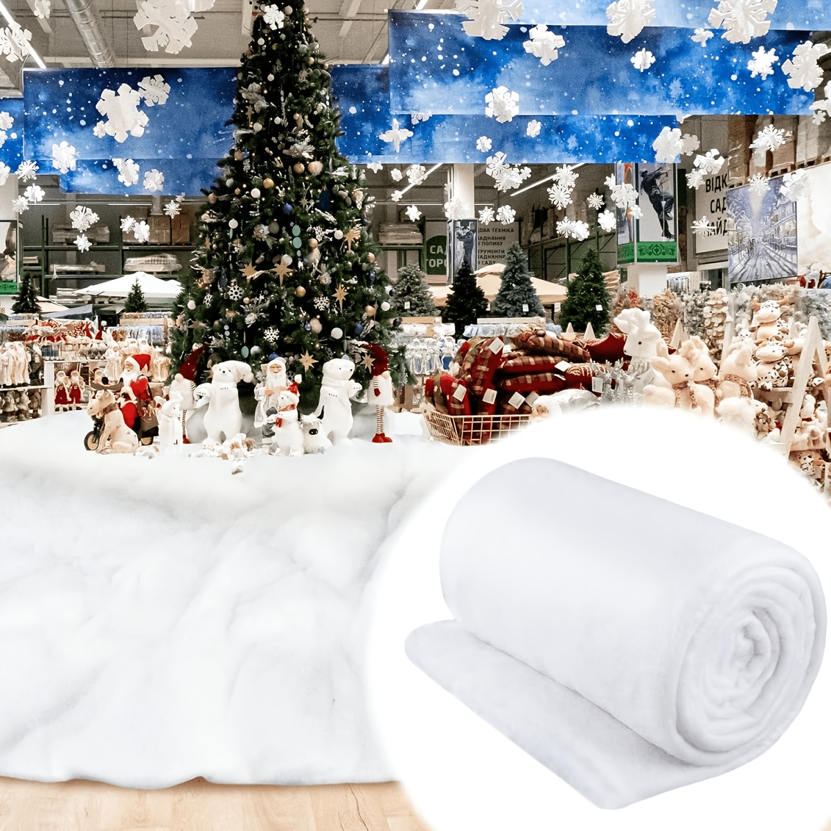 TEMU 1 Roll Of Artificial Snow Carpet, 50cm X 100cm / 19.68in X 39.37in. Soft And Fluffy Snow Carpet, Non-fluffy And Cuttable, Reusable Snow