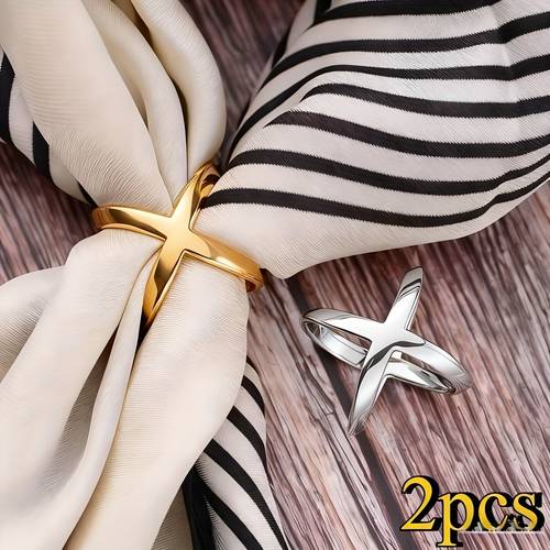 2 elegant golden silvery brooches accessories suitable for any occasion alloy ring x shaped dual purpose scarf clip heavy duty frame for securing neck shawls fade resistant durable decoration for elegant women wedding