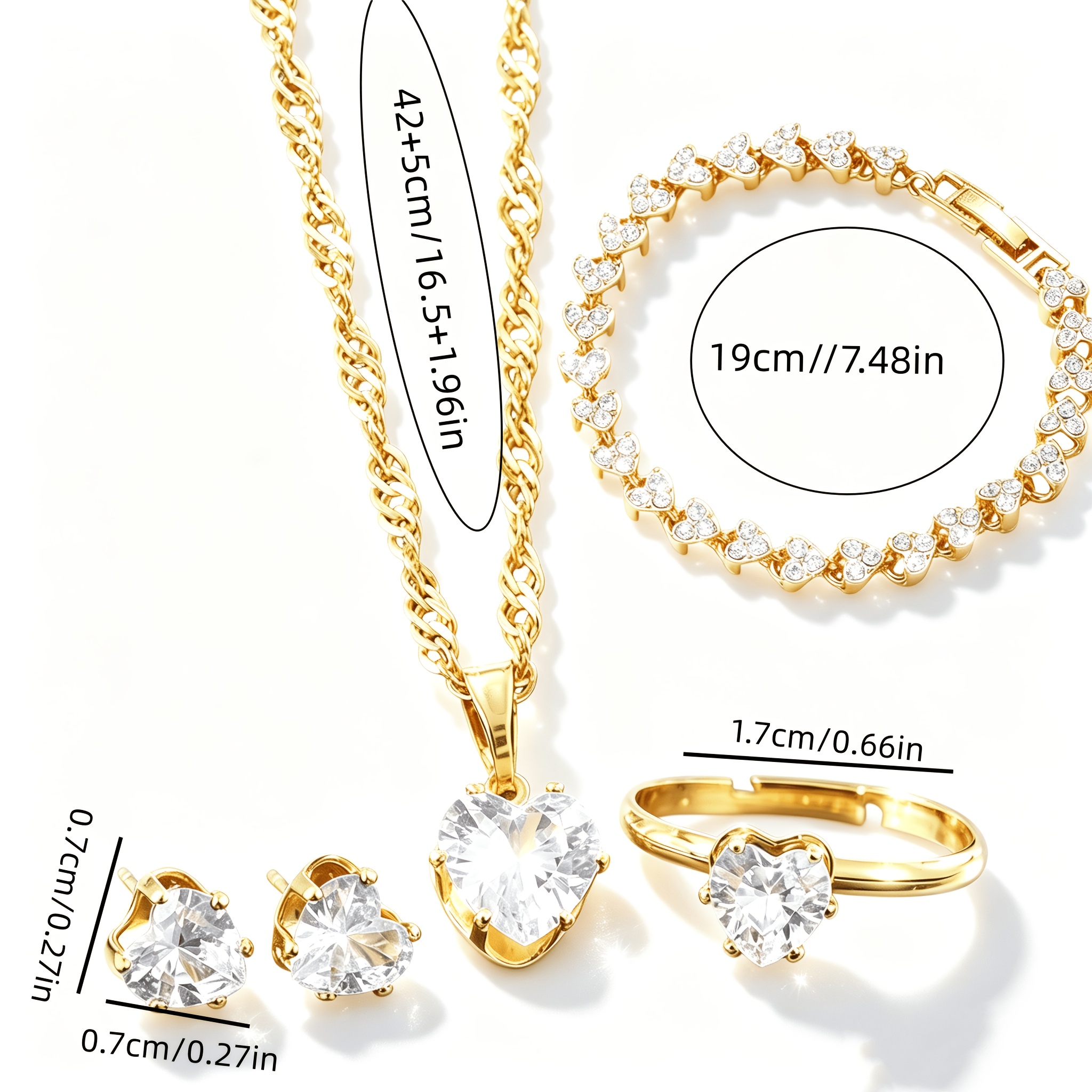 5pcs Set of Luxurious Women'S Jewelry, Including Bracelet, Necklace, Earrings And Ring, Featuring Shiny * Design, Made of Durable Materials, Very Suitable for Vacation, Party, Gathering image 4