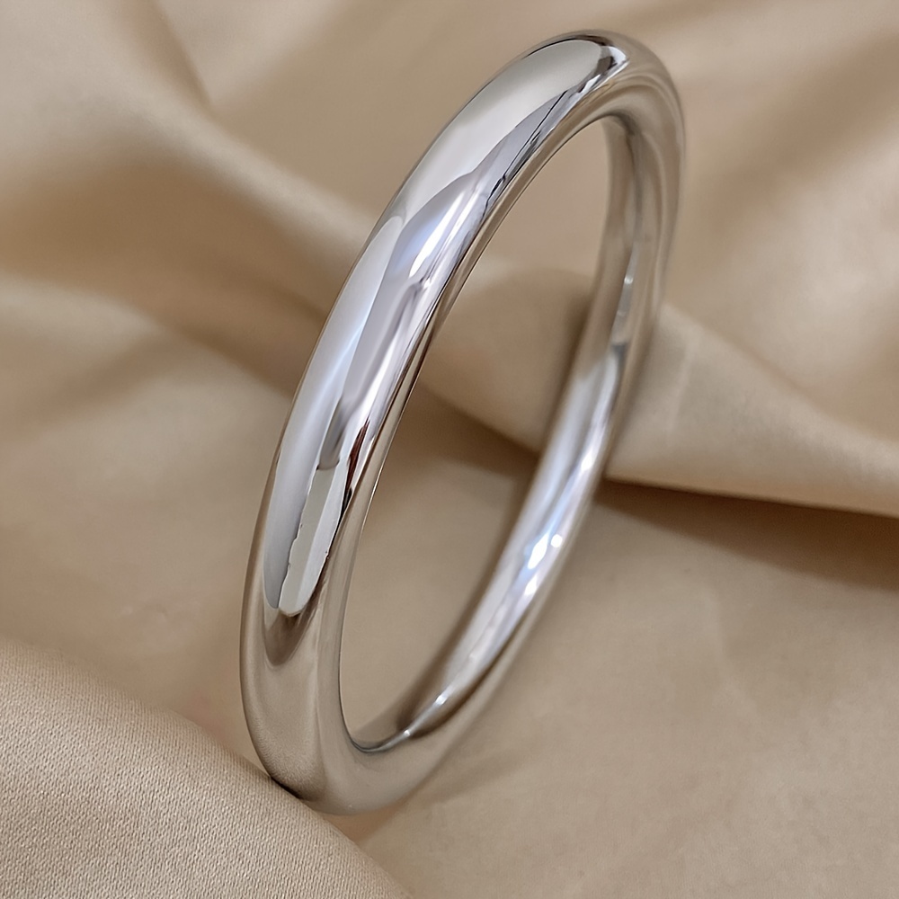 TEMU Hollow-out Thickened Stainless Steel Bracelet, Solid Color Minimalist Stainless Steel Flat Round Polished Bracelet