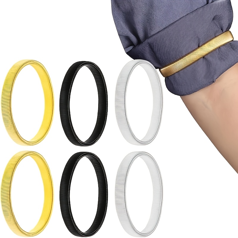 TEMU 6pcs Set Of Unisex Shirt Cuff , Non-slip Elastic Metal Armbands, Retractable Sleeve Bands And Buckle Tools For Securing Shirt Cuffs