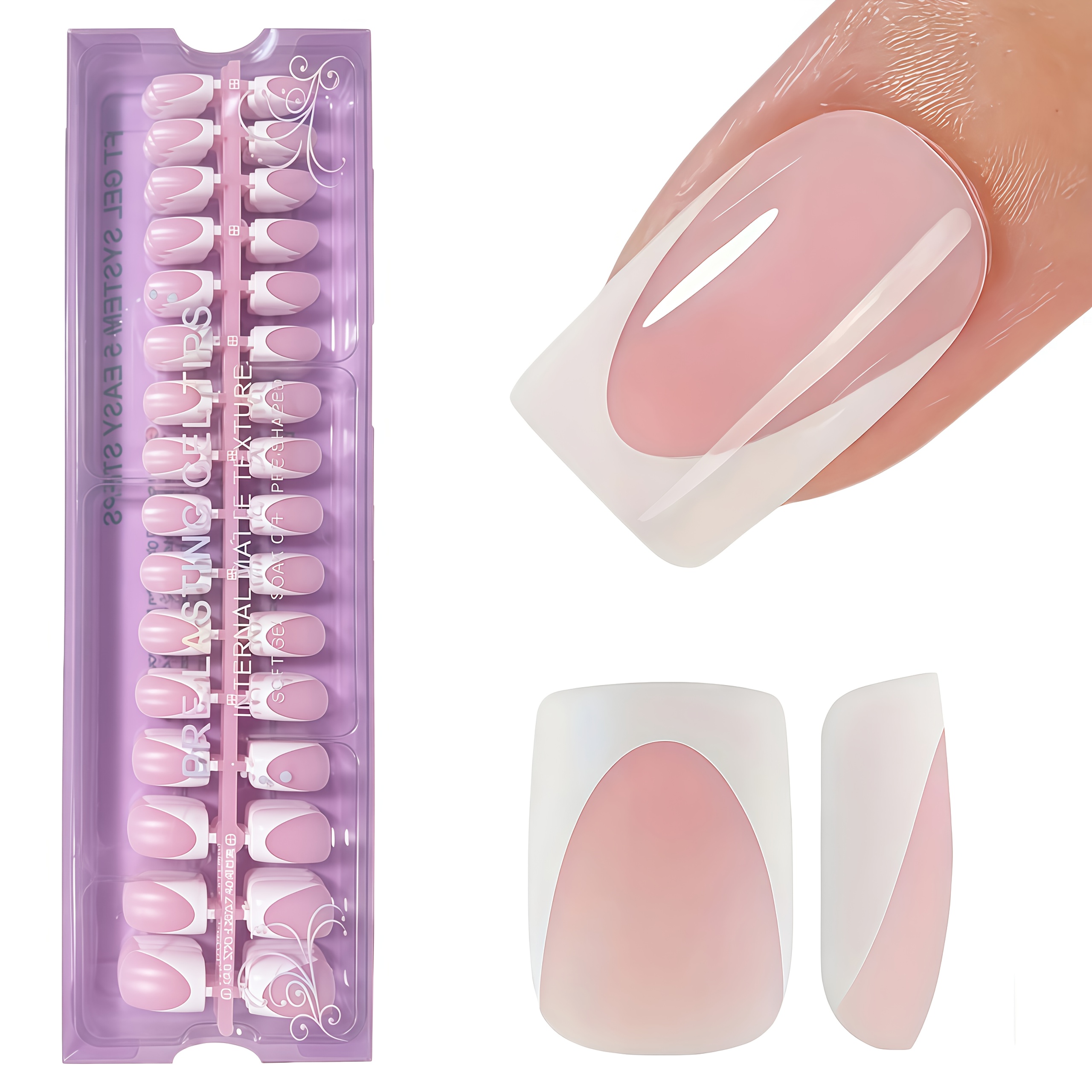 Image of 240pcs Short Square Press-on Nails, French Nail Tips, Pre-lasting , With Acrylic Extension Removable Tabs For Women, Ideal Diy Manicure Set