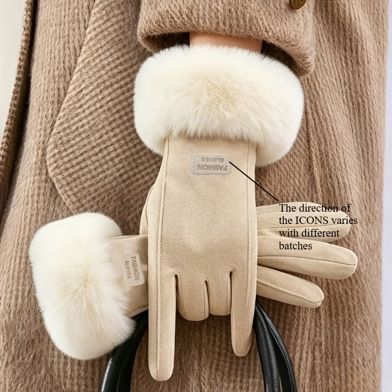 TEMU Women's Autumn Winter Warm Gloves, Windproof And Cold-resistant, Featuring Thick Lining And Touchscreen Functionality. High-quality Women's Warm