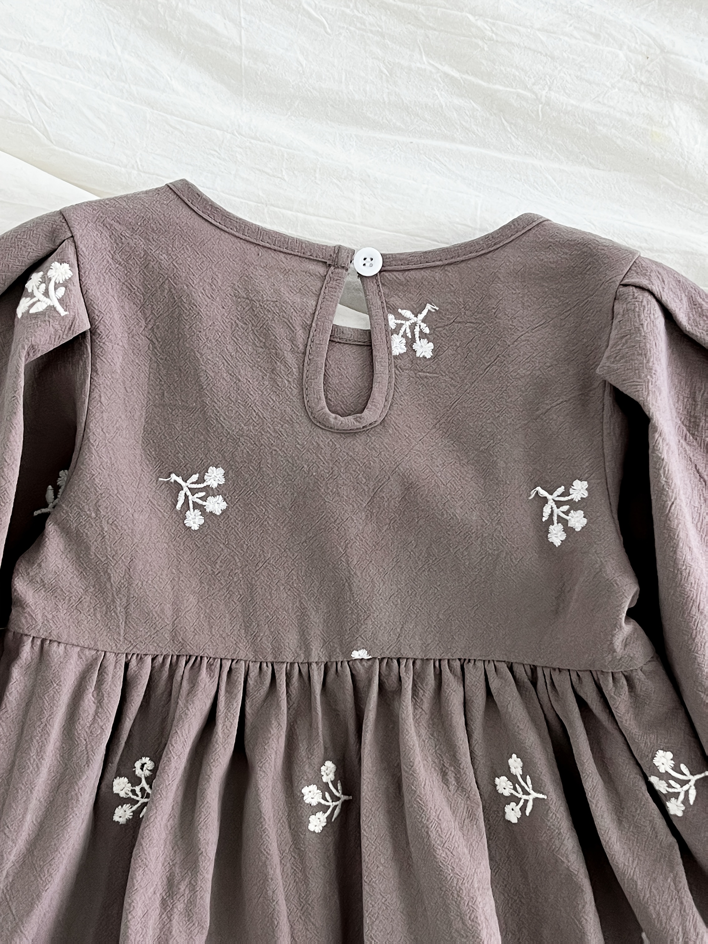 adorable girls dress brown floral embroidery long sleeve - Temu