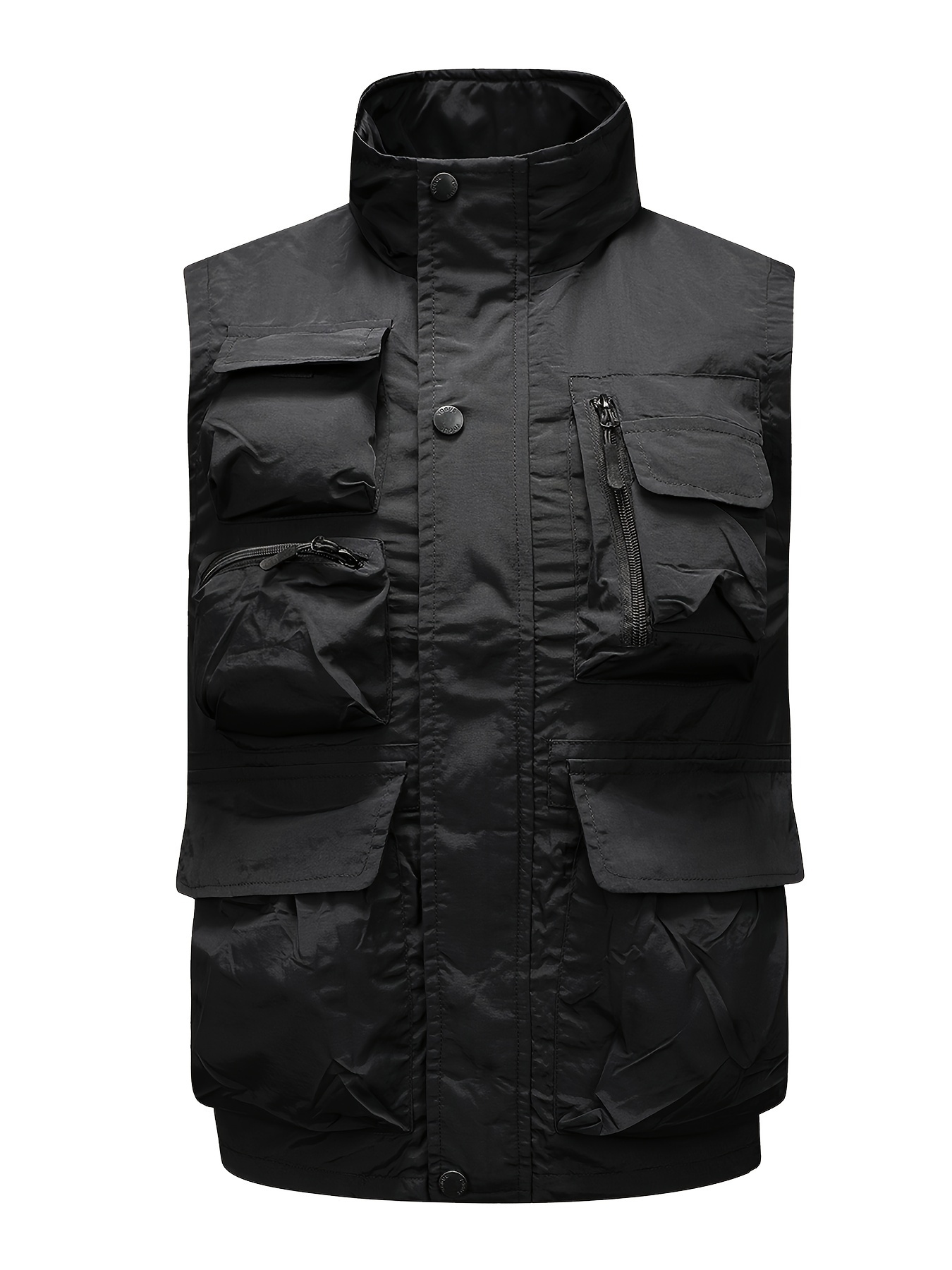 Zipper Pockets Cargo Vest Men's Casual Outwear Stand Collar - Temu Canada